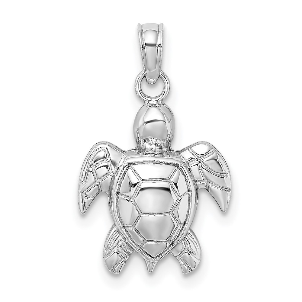 10K White Gold 2-D Textured Sea Turtle Charm (10K7662W)
