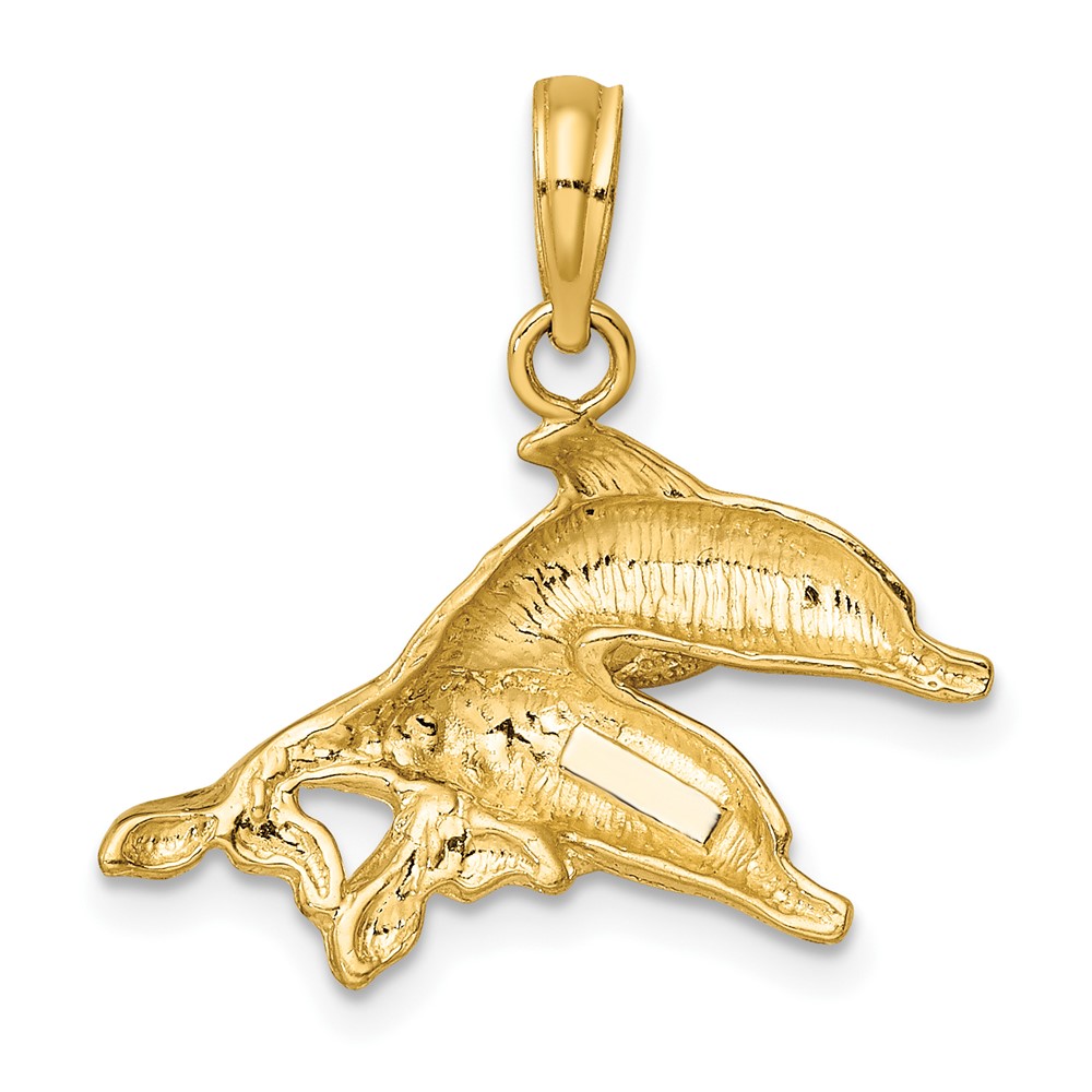 10K 2-D Polished /Engraved Dolphins Charm (10K7712)