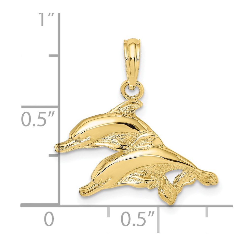 10K 2-D Polished /Engraved Dolphins Charm (10K7712)