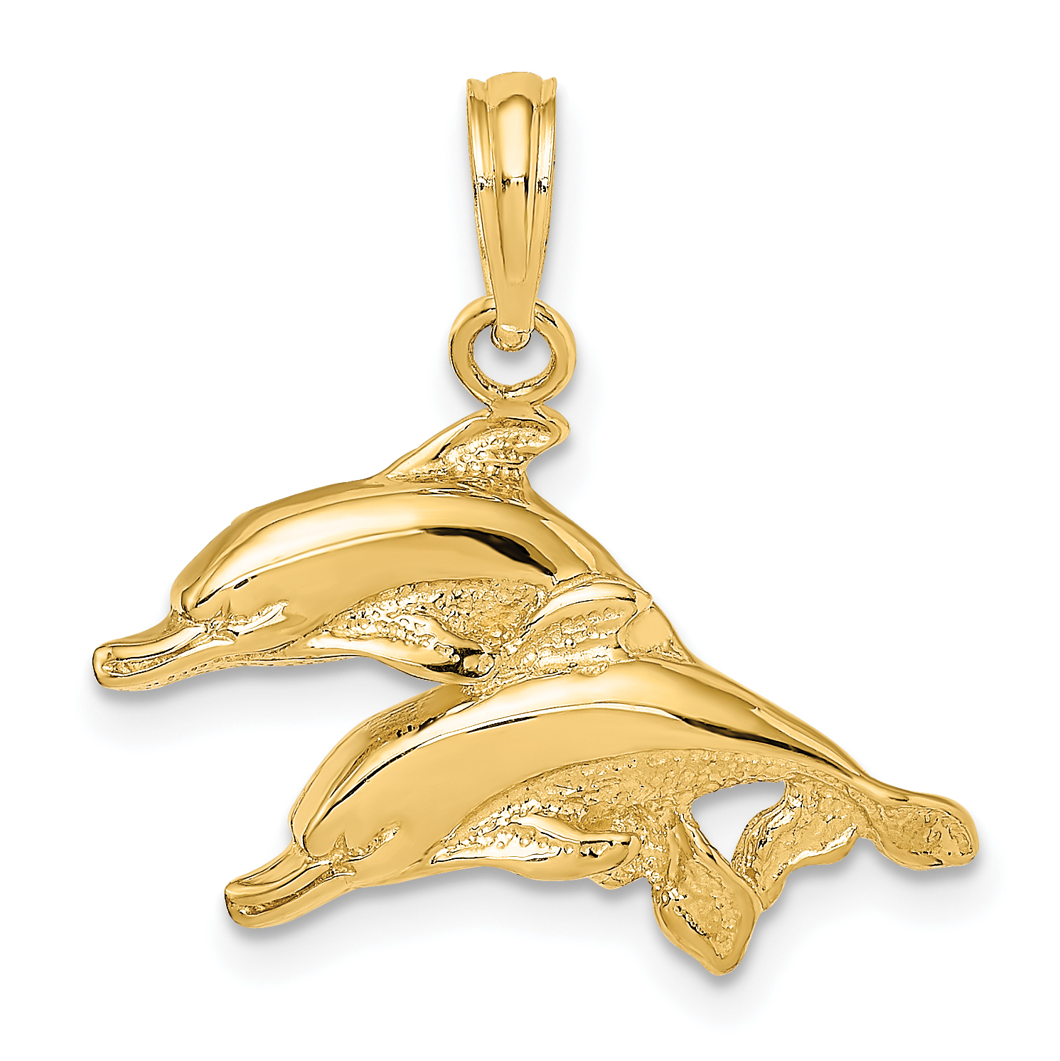10K 2-D Polished /Engraved Dolphins Charm (10K7712)