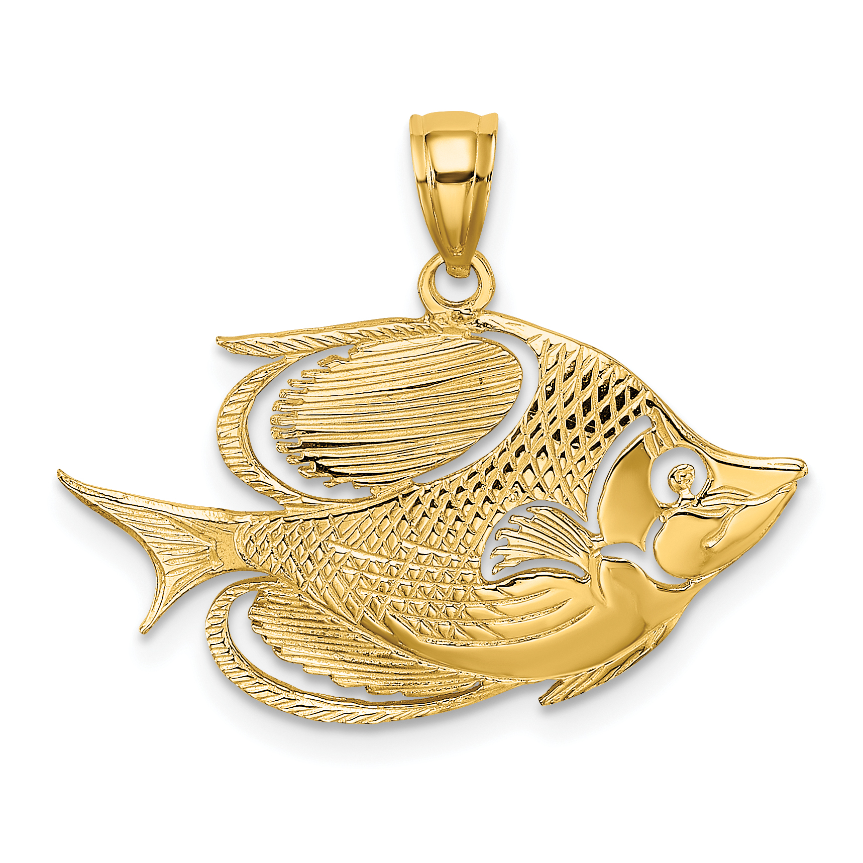 10K 2-D Polished Textured Fish Charm (10K7753)