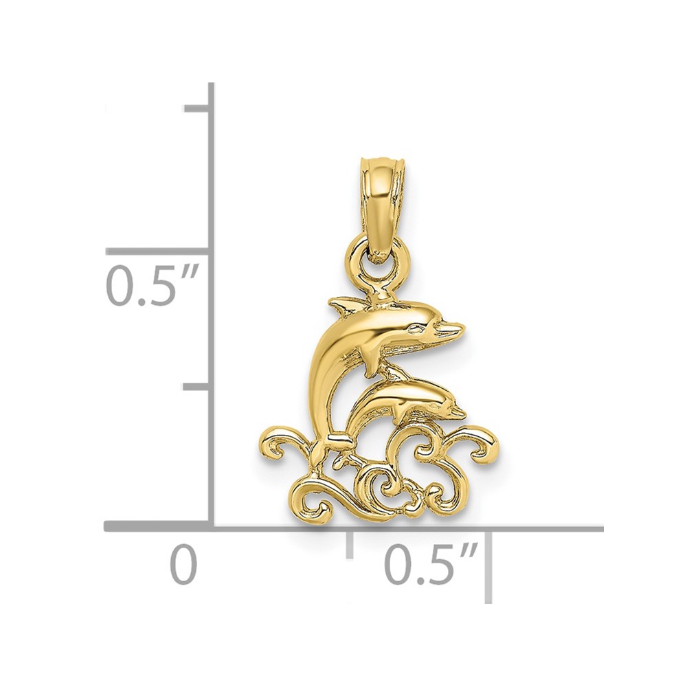 10K Textured Mini Double Dolphins and Waves Charm (10K7768)
