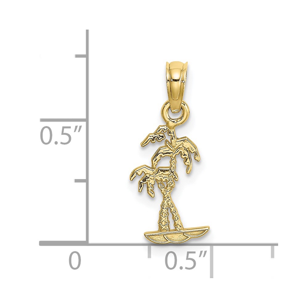 10K Texture Mini Double Palm Trees Charm (10K7823)