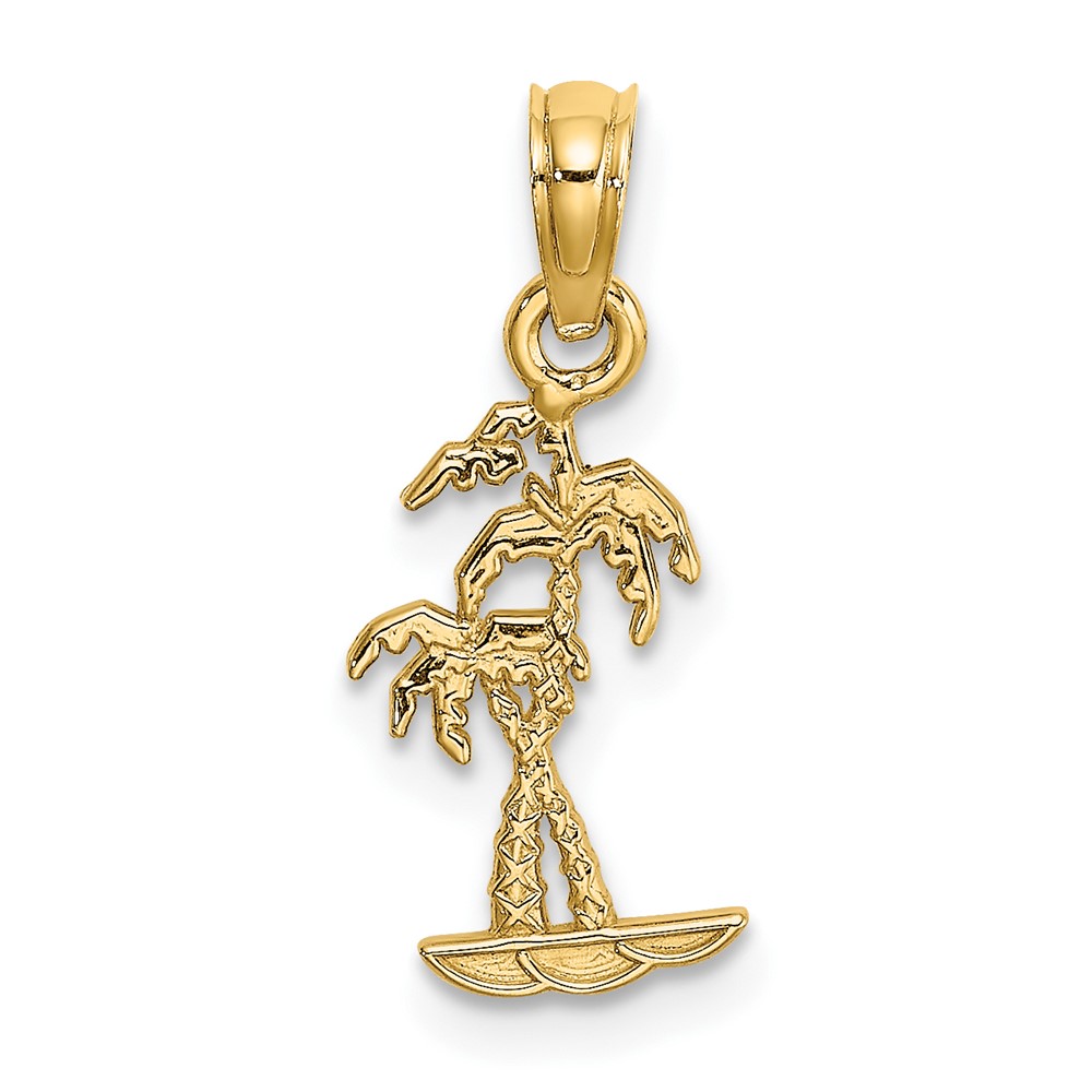 10K Texture Mini Double Palm Trees Charm (10K7823)