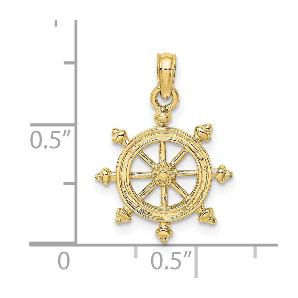 10K 2-D Engraved Ship Wheel Charm (10K8036)