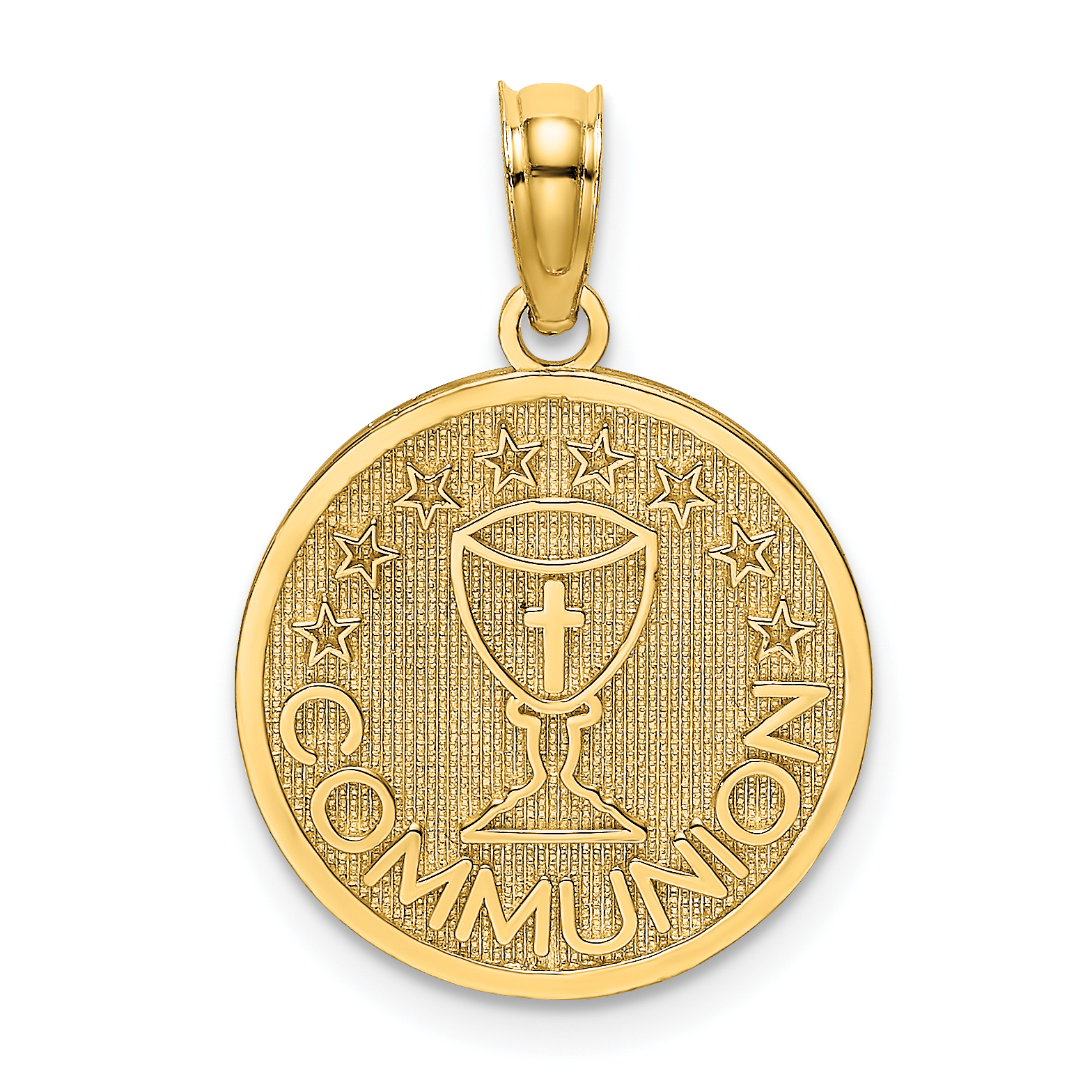 10K Textured Communion Cup on Round Disc Charm (10K8322)