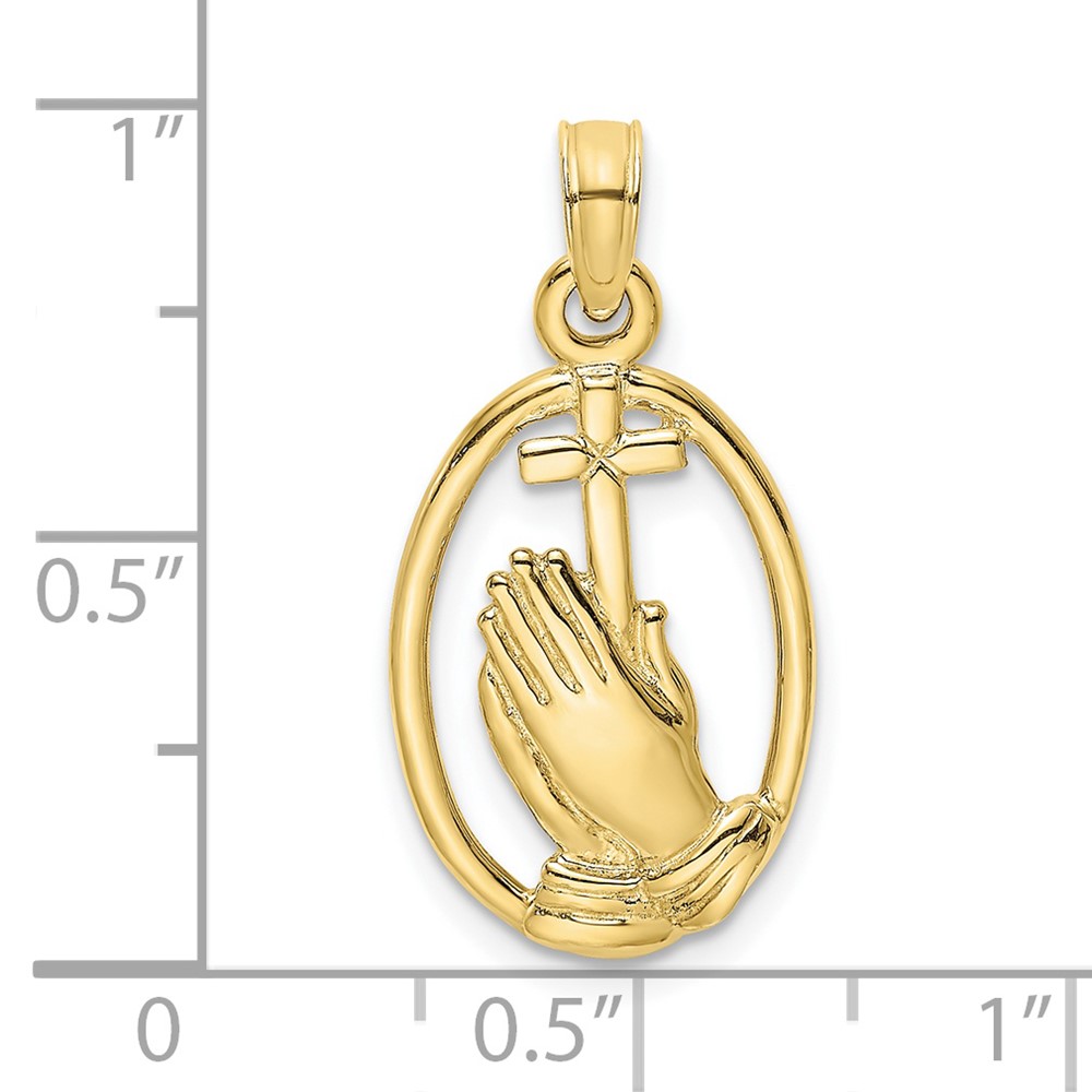 10K Praying Hands and Cross In Oval Charm (10K8327)