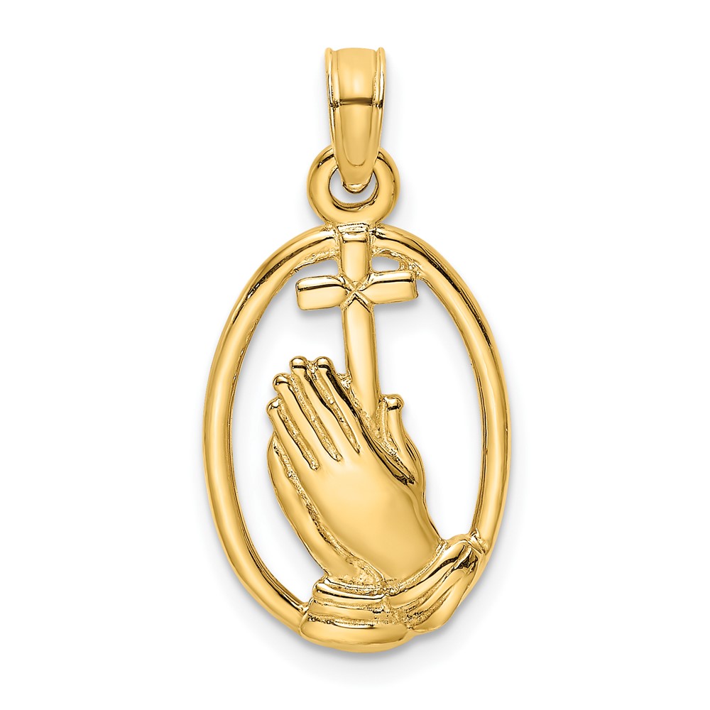 10K Praying Hands and Cross In Oval Charm (10K8327)