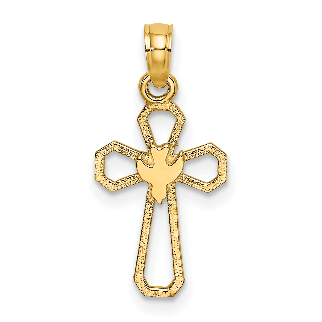 10K Cut-Out Cross w/ Dove Charm (10K8329)
