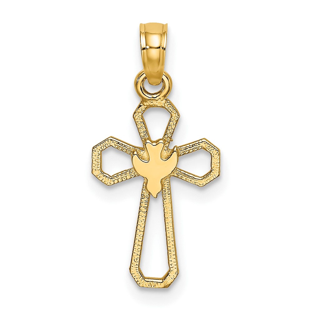 10K Cut-Out Cross w/ Dove Charm (10K8329)