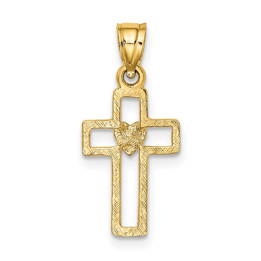 10K Cut-Out Cross w/ Heart Charm (10K8331)