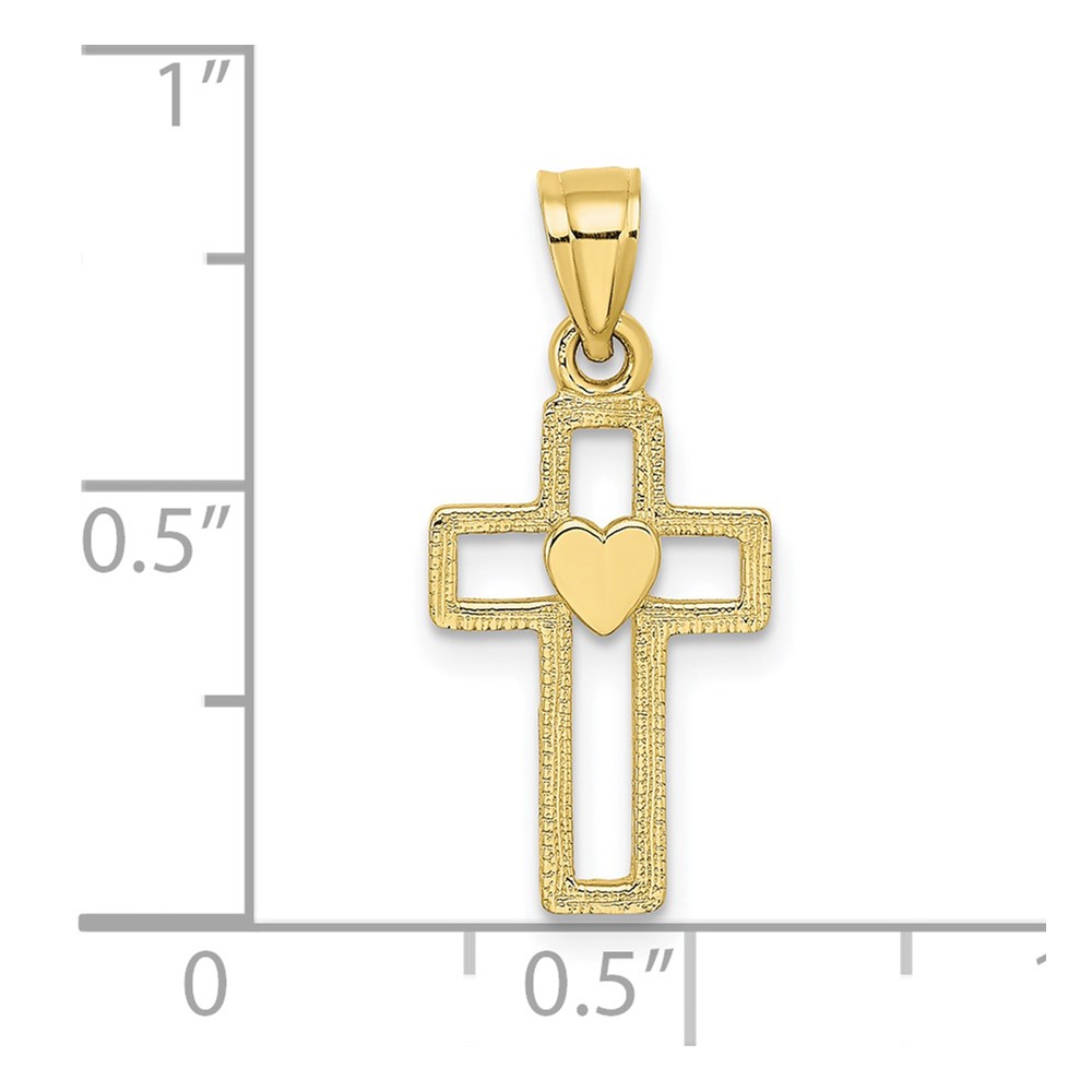 10K Cut-Out Cross w/ Heart Charm (10K8331)