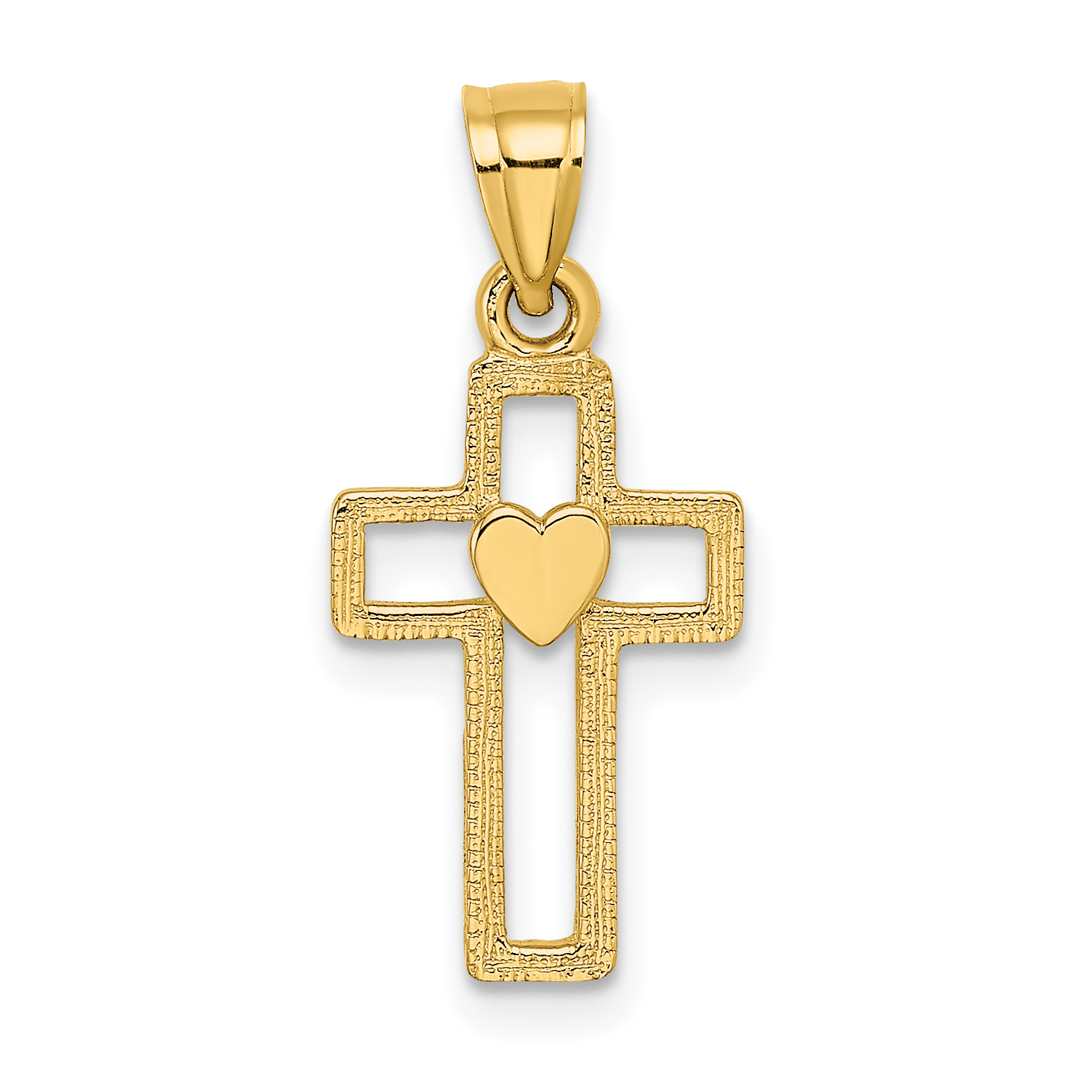 10K Cut-Out Cross w/ Heart Charm (10K8331)