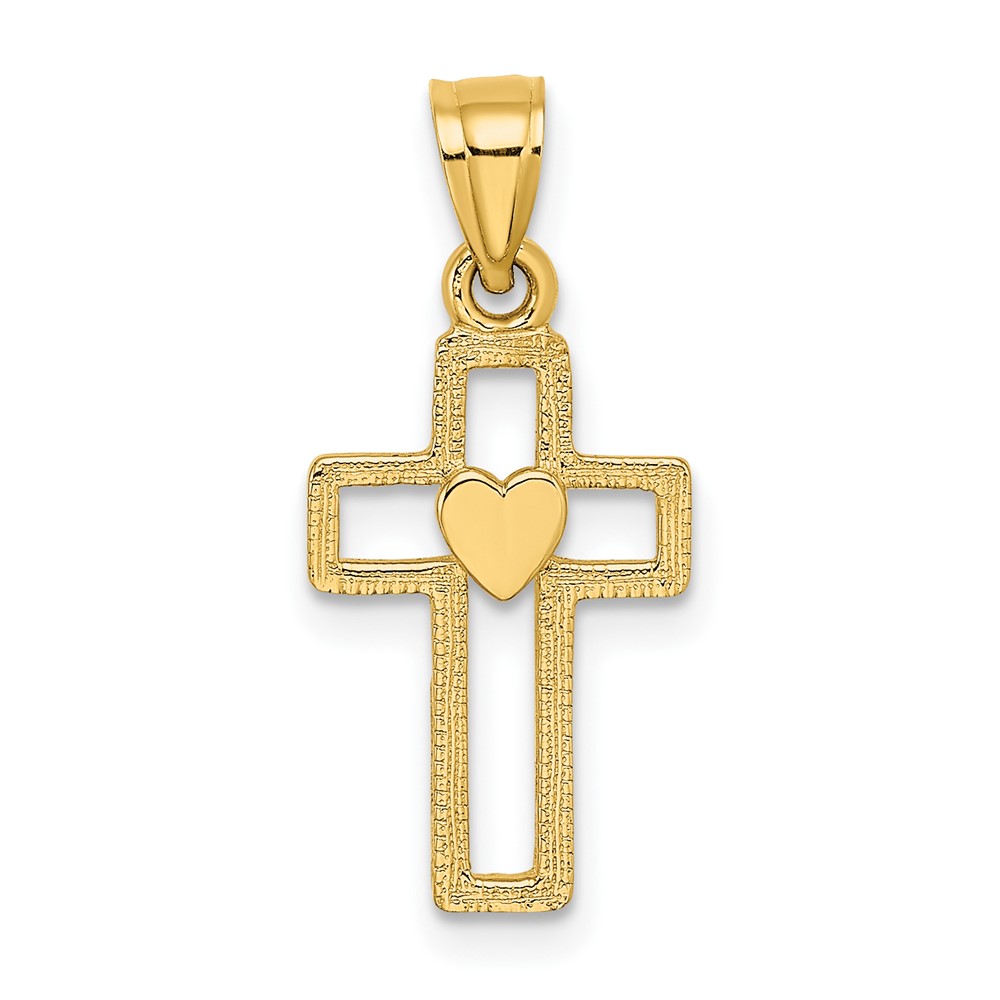 10K Cut-Out Cross w/ Heart Charm (10K8331)