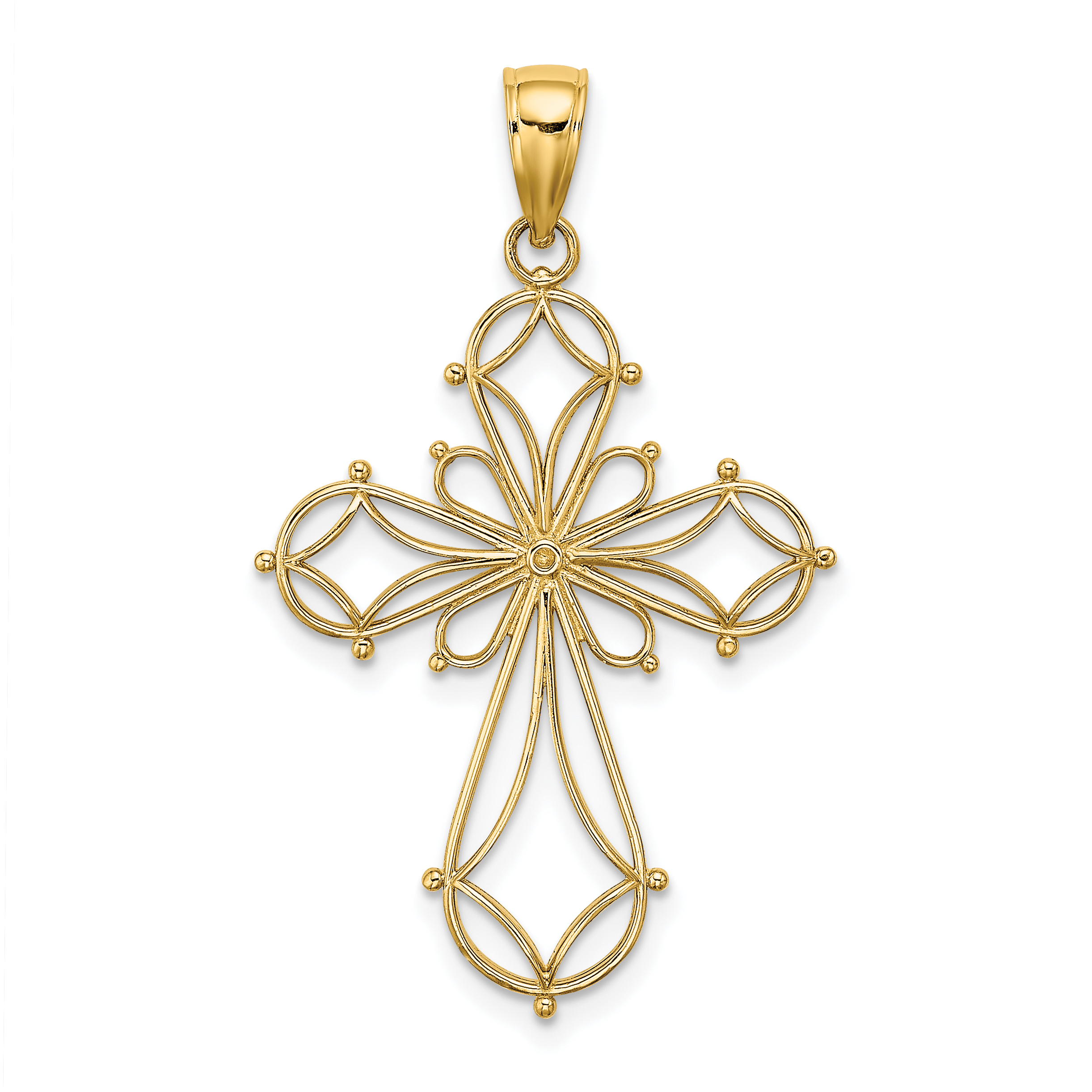 10K Cut-Out Shapes Fancy Cross Charm (10K8332)