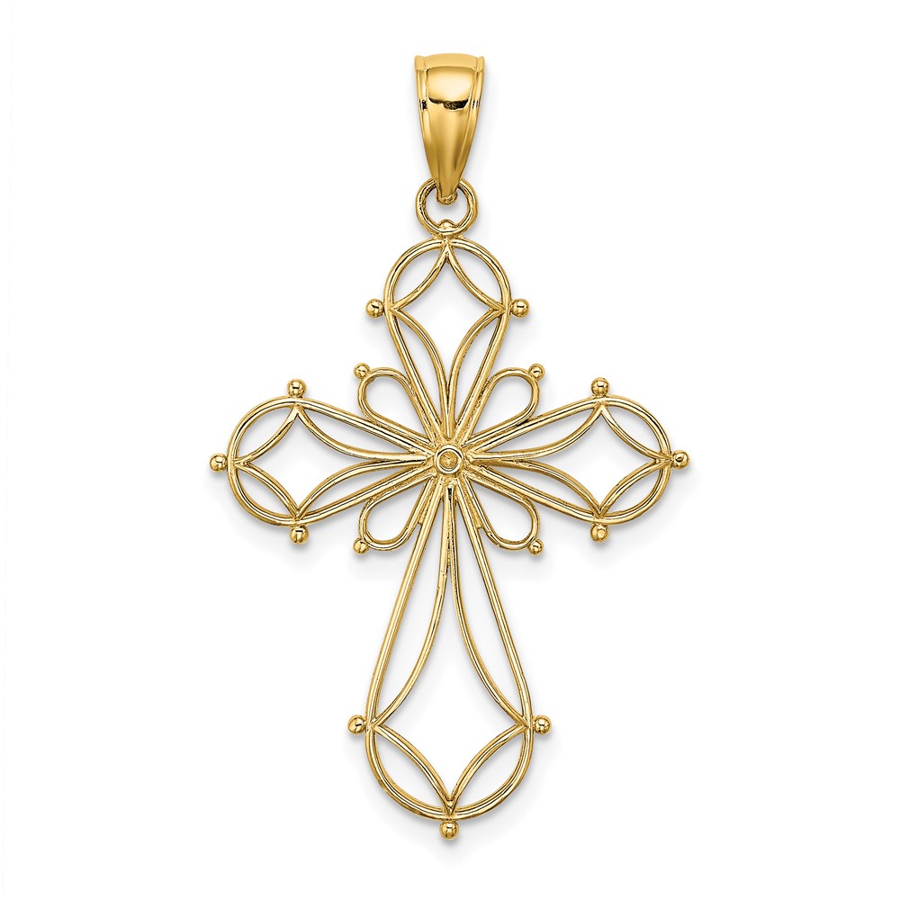 10K Cut-Out Shapes Fancy Cross Charm (10K8332)