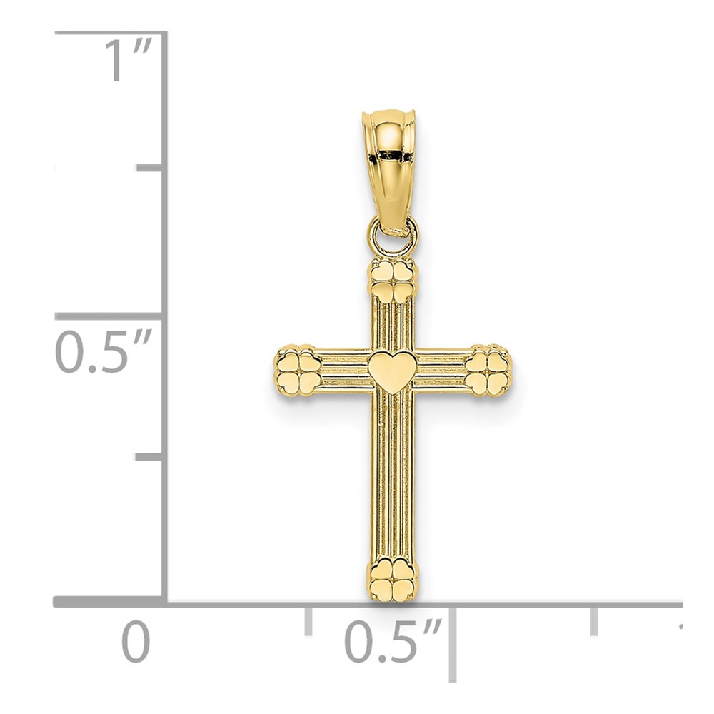 10K Textured w/ Center Heart Small Cross Charm (10K8333)