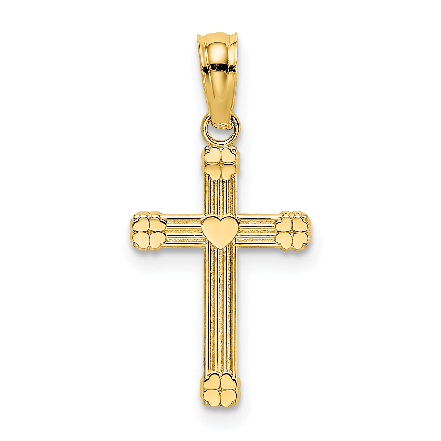 10K Textured w/ Center Heart Small Cross Charm (10K8333)