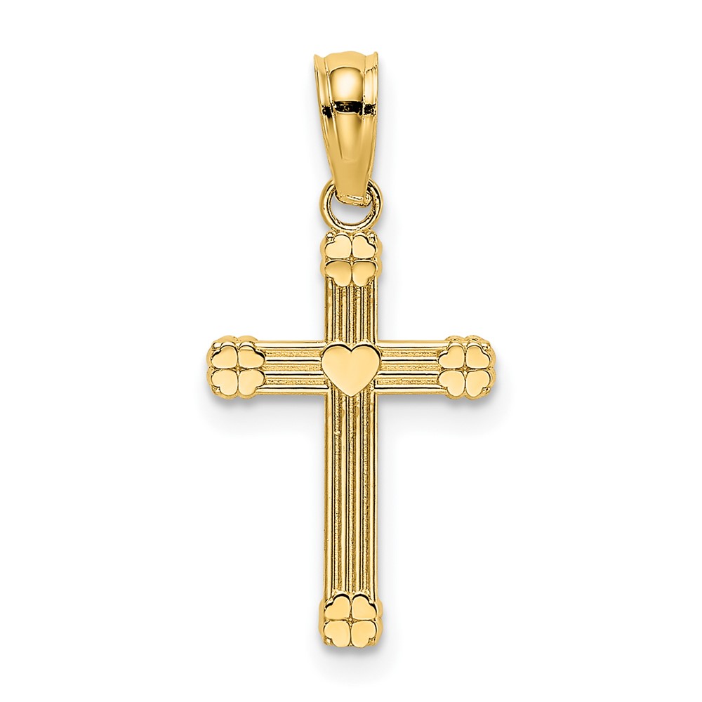 10K Textured w/ Center Heart Small Cross Charm (10K8333)