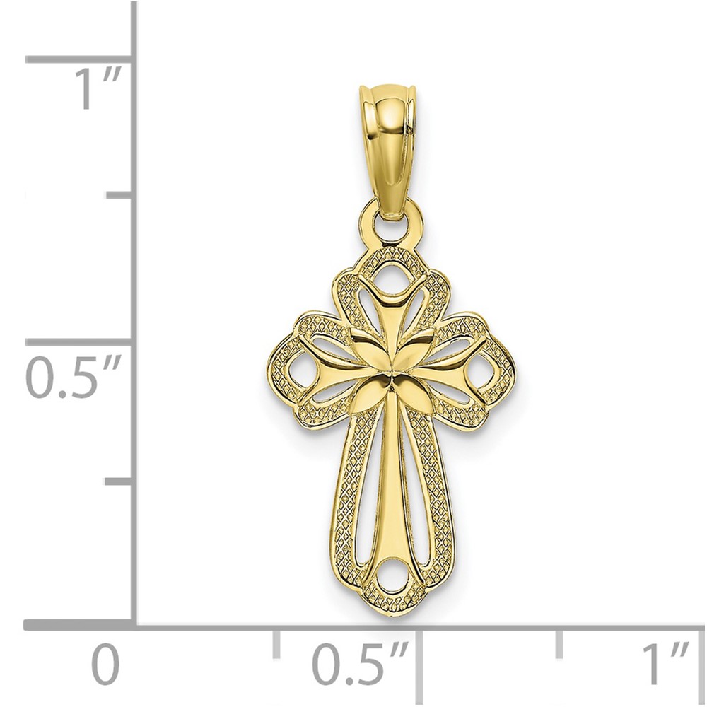 10K Cut-Out Polished Textured Cross Charm (10K8339)