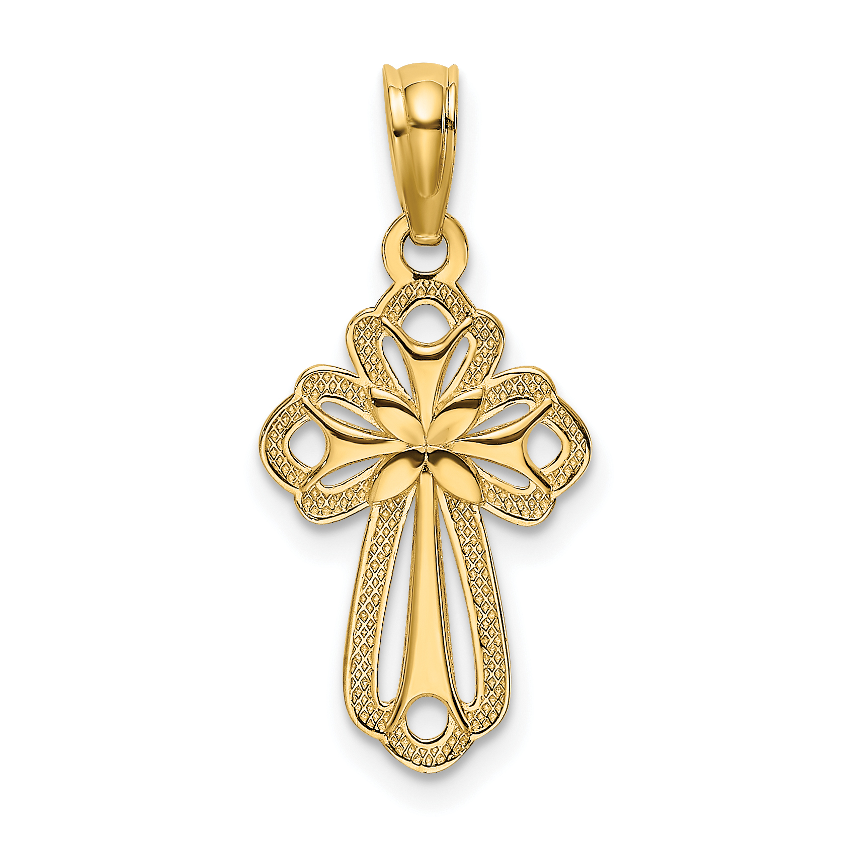 10K Cut-Out Polished Textured Cross Charm (10K8339)