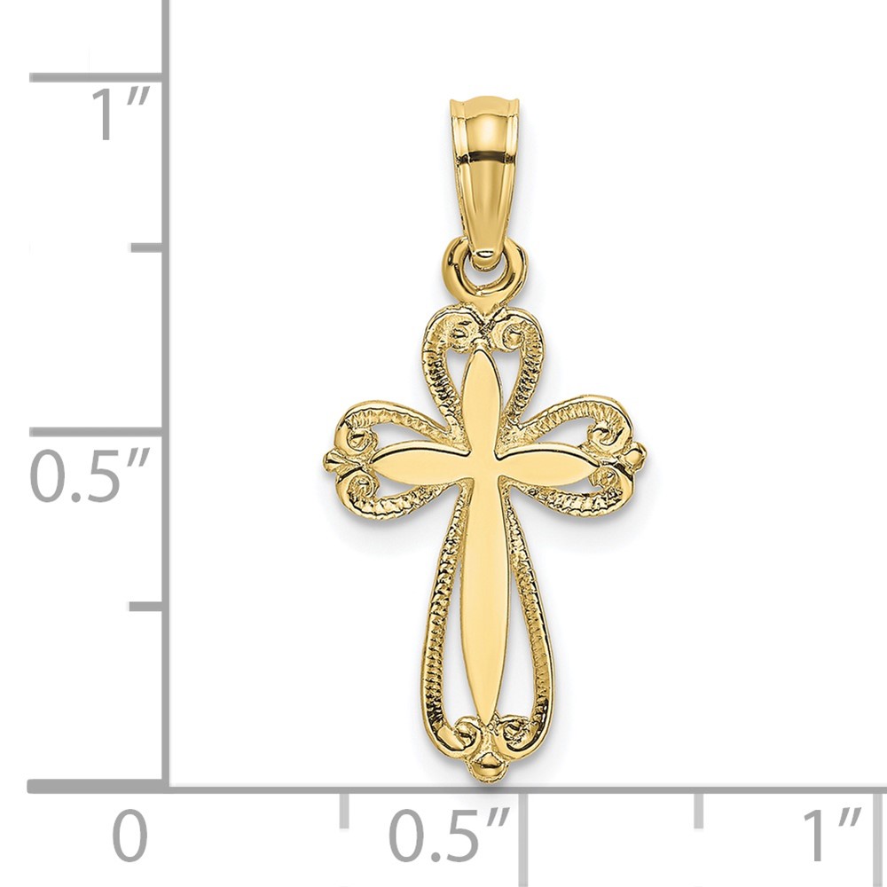 10K Polished and Cut-Out Engraved Cross Charm (10K8350)
