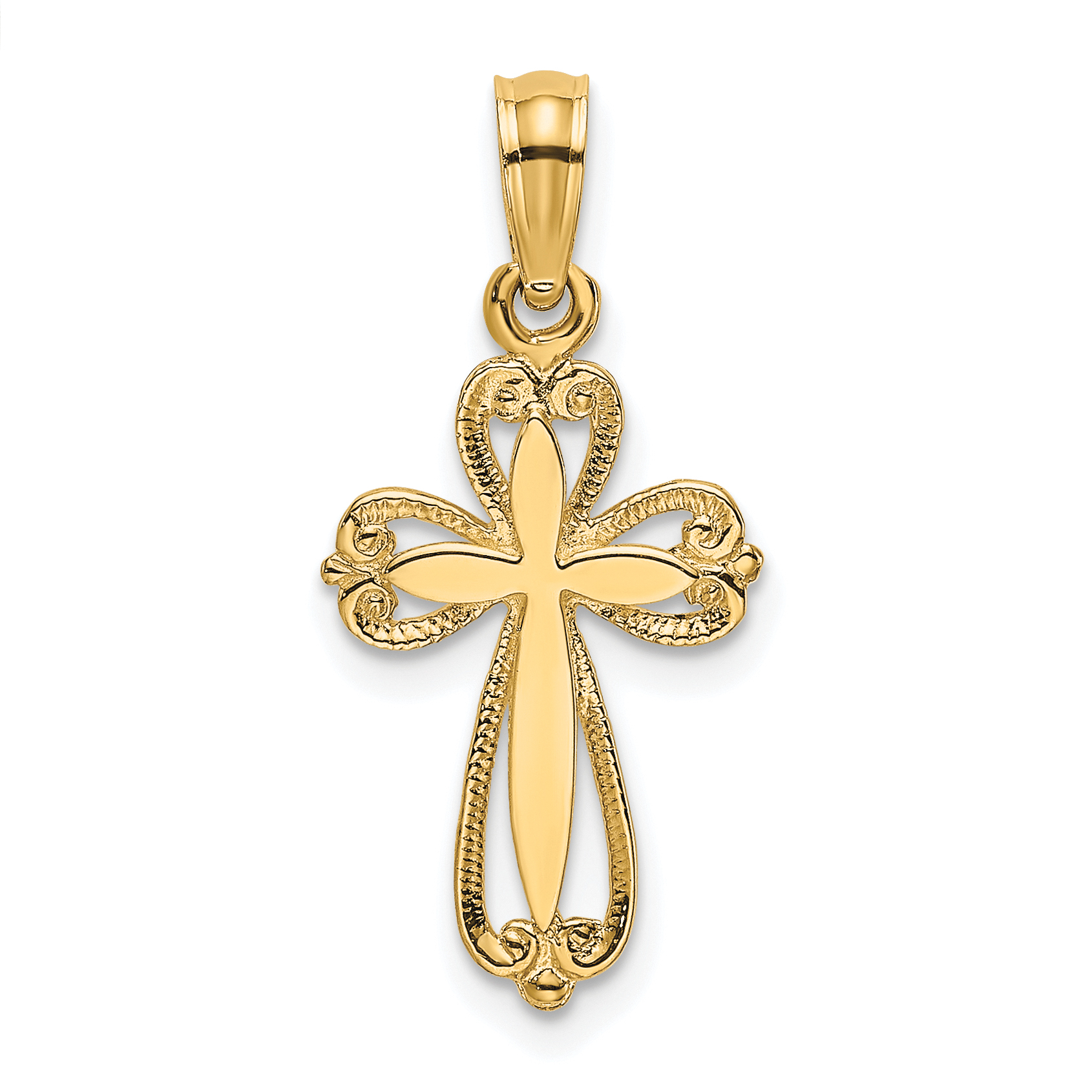 10K Polished and Cut-Out Engraved Cross Charm (10K8350)