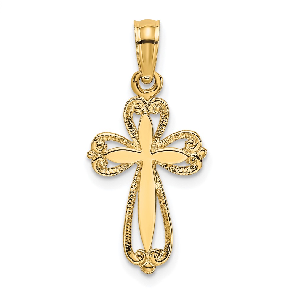 10K Polished and Cut-Out Engraved Cross Charm (10K8350)