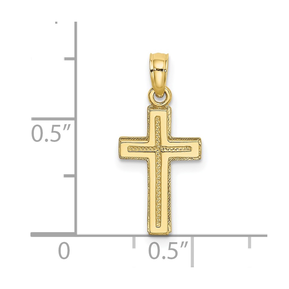 10K 2-D Polished Textured Cross Charm (10K8351)