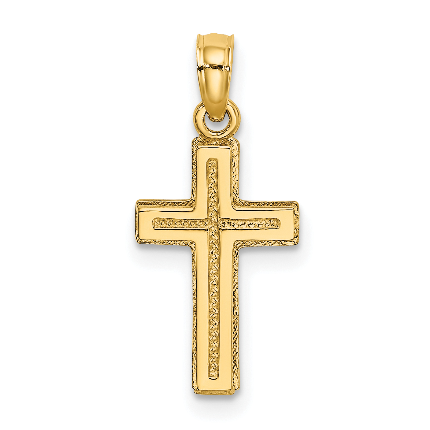 10K 2-D Polished Textured Cross Charm (10K8351)