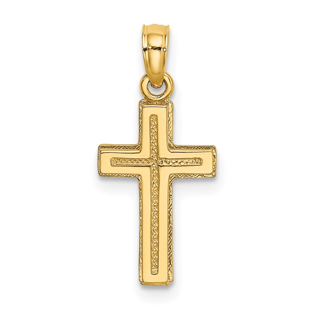 10K 2-D Polished Textured Cross Charm (10K8351)