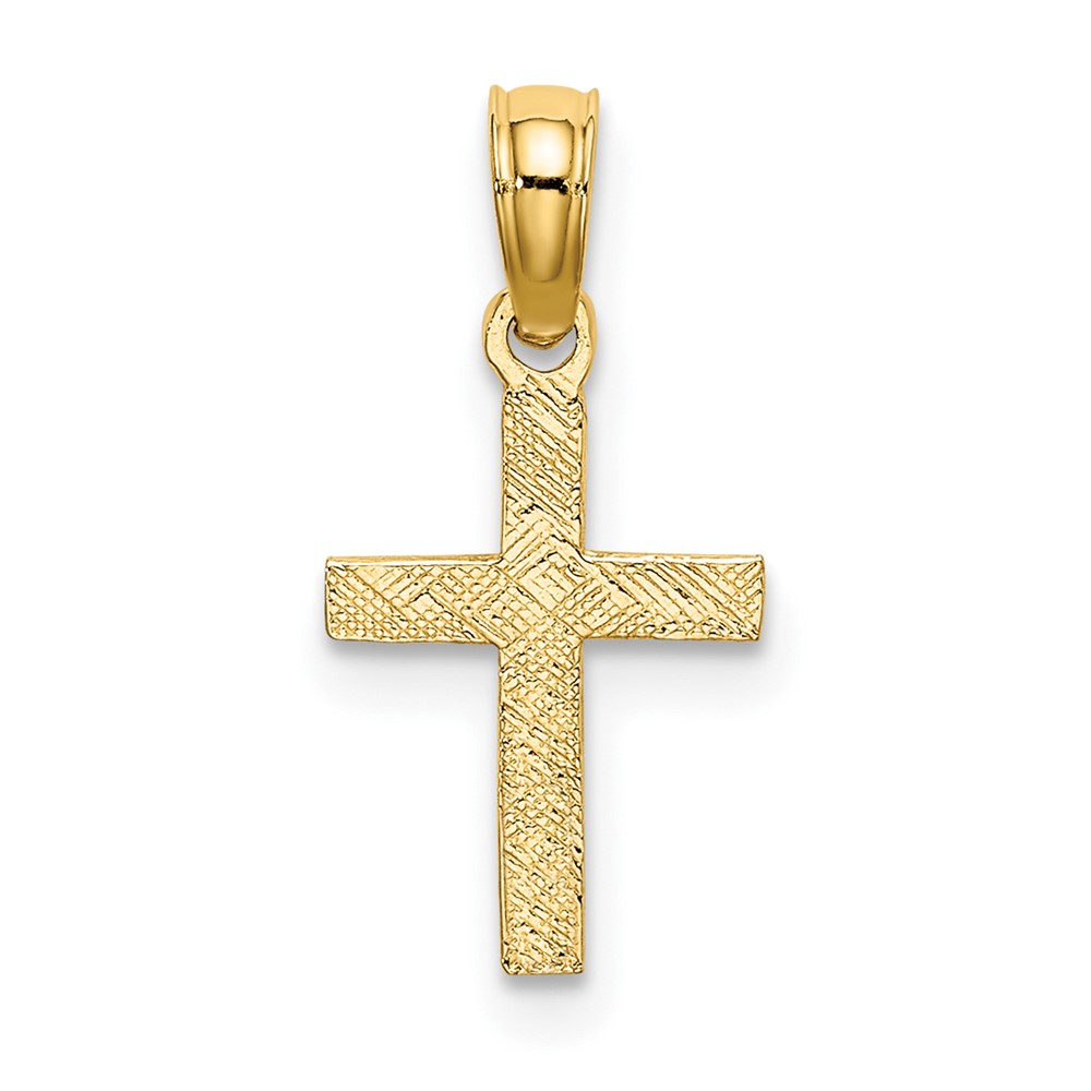 10K Polished and Engraved Mini Cross W/ Flower Charm (10K8369)