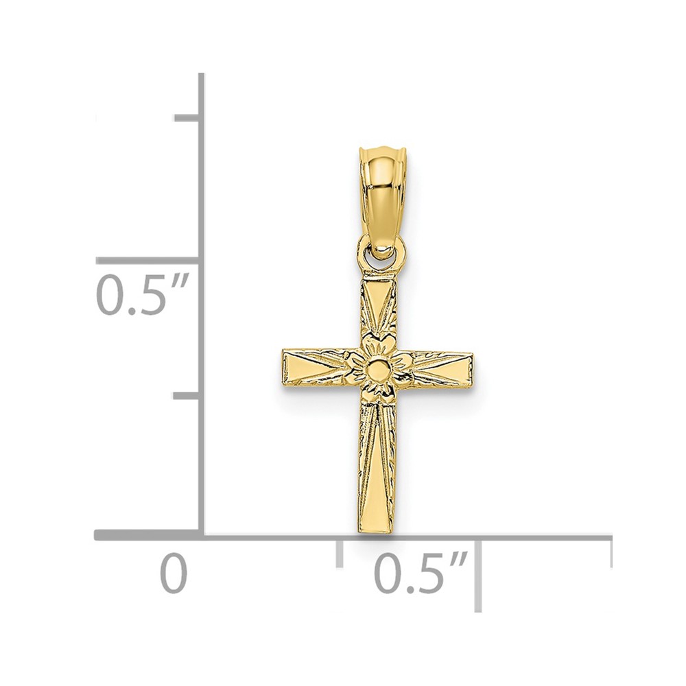 10K Polished and Engraved Mini Cross W/ Flower Charm (10K8369)
