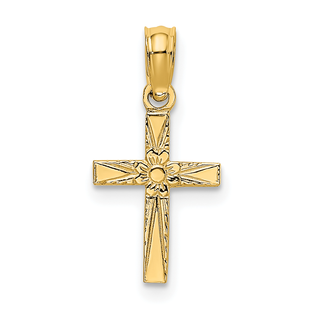 10K Polished and Engraved Mini Cross W/ Flower Charm (10K8369)