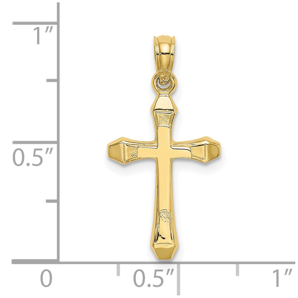 10K Polished Beveled Tips Cross Charm (10K8370)