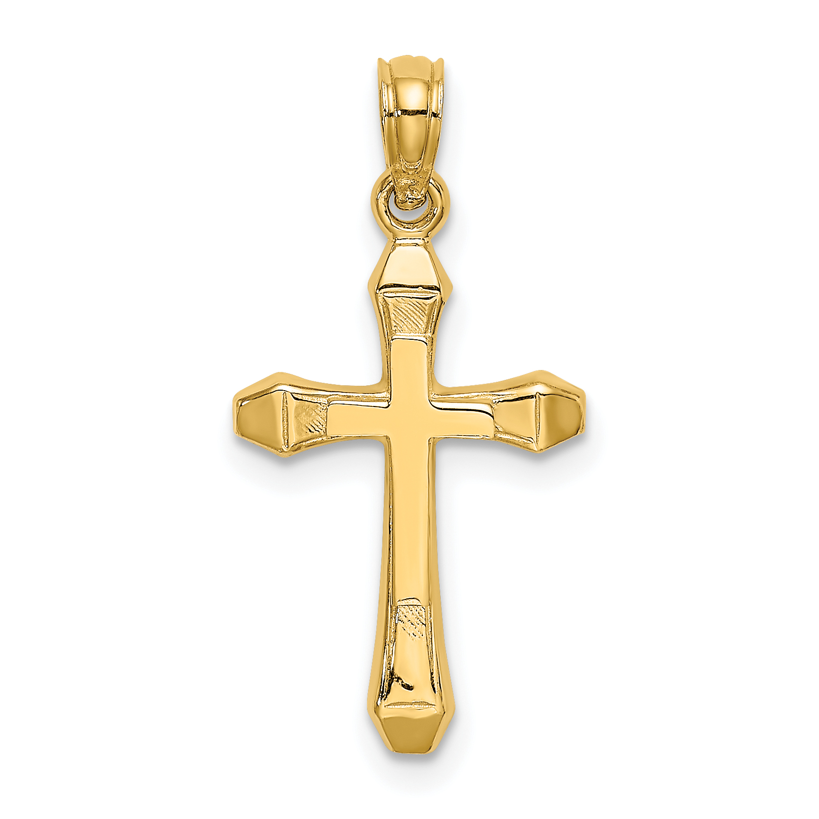 10K Polished Beveled Tips Cross Charm (10K8370)