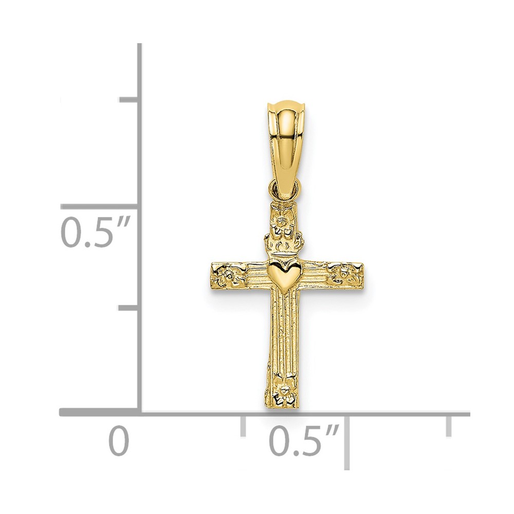 10K Textured Mini Cross w/ Heart Charm (10K8372)