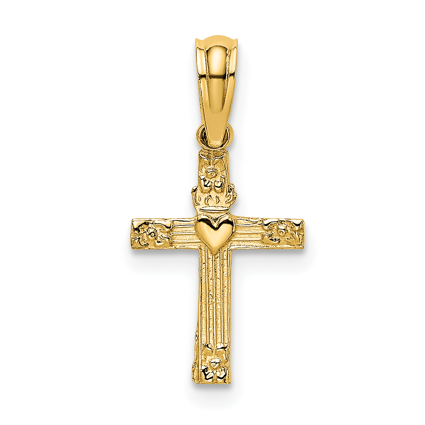 10K Textured Mini Cross w/ Heart Charm (10K8372)