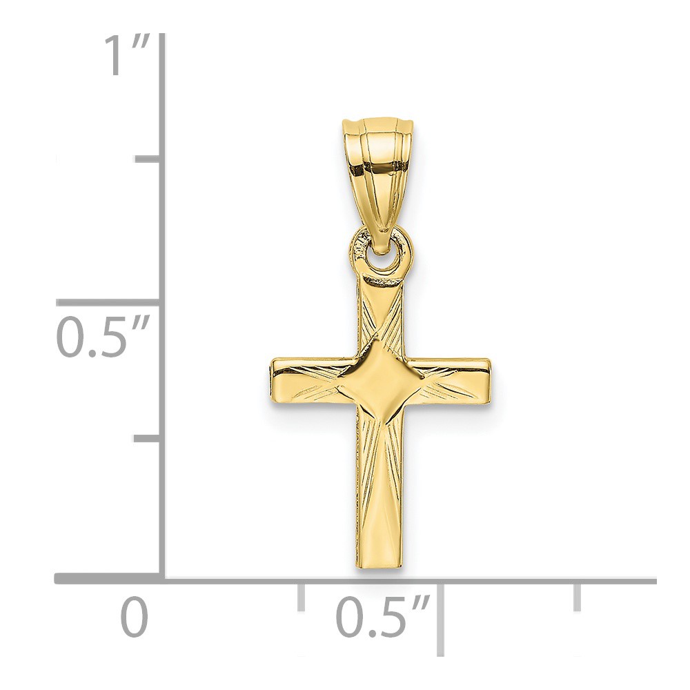 10K Diamond Shape Center Mini Cross Charm (10K8373)