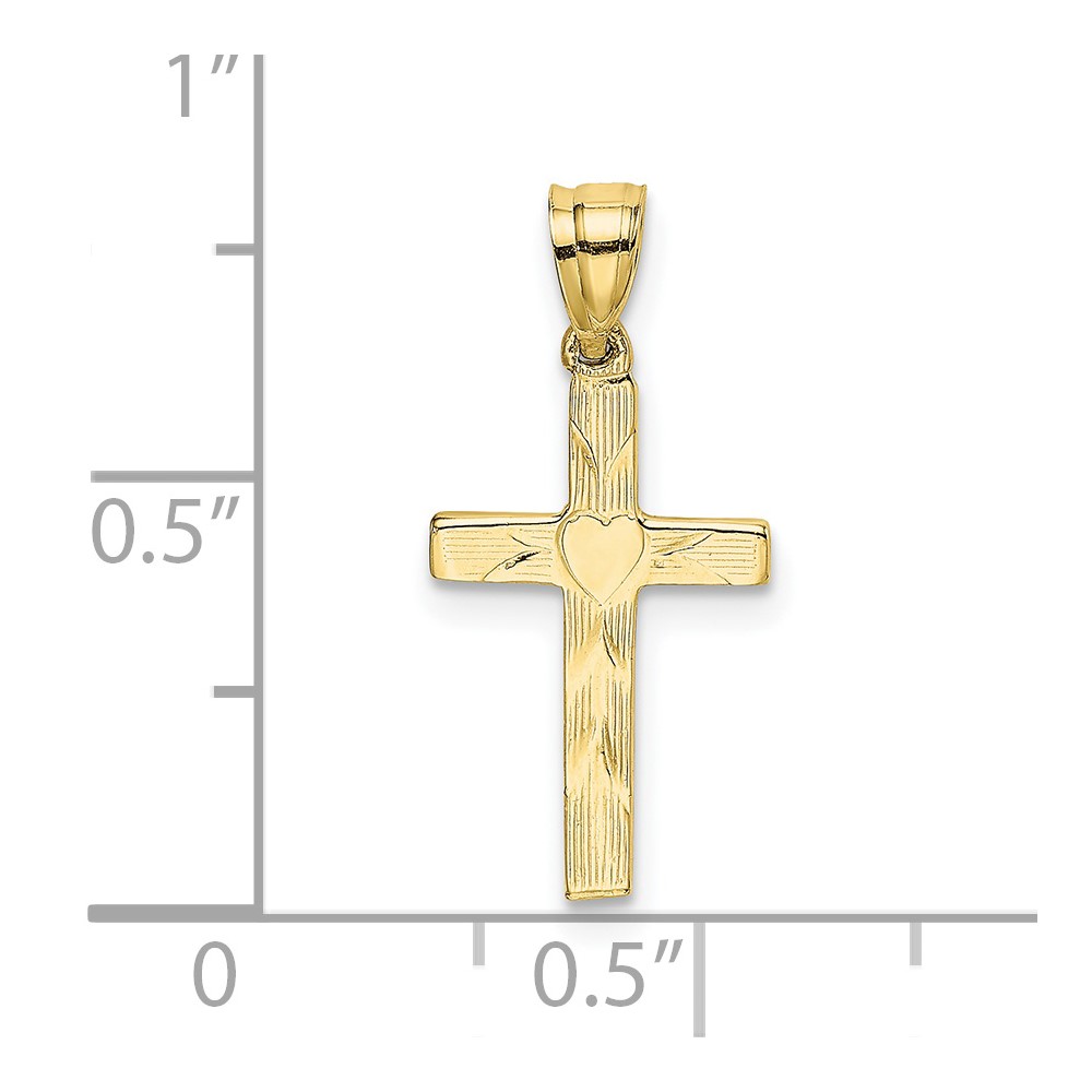 10K Polished and Engraved Cross W/ Heart Center Charm (10K8374)