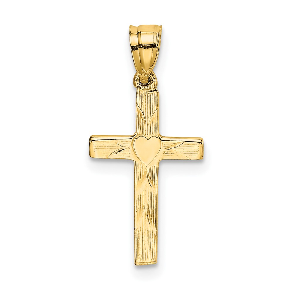 10K Polished and Engraved Cross W/ Heart Center Charm (10K8374)