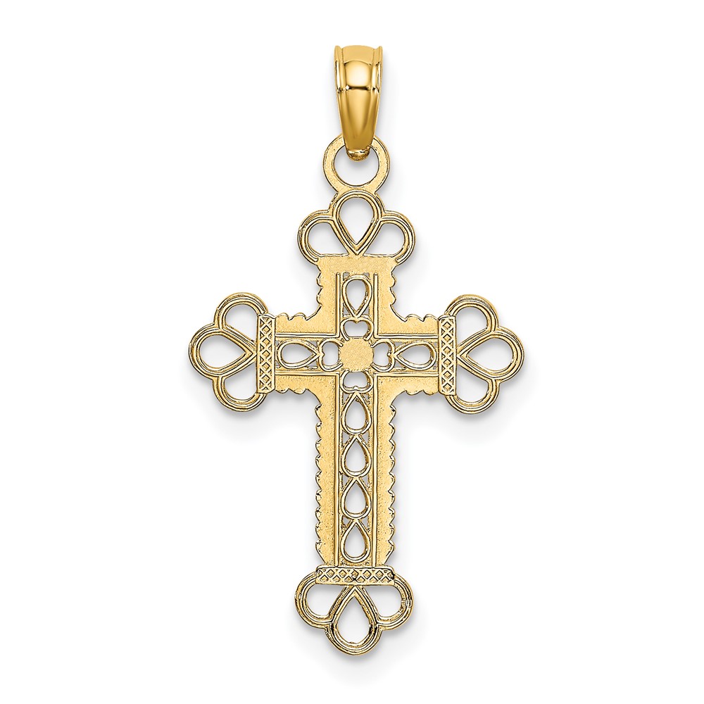 10K Textured and Cut-Out W/ Rope Frame Block Cross Charm (10K8407)