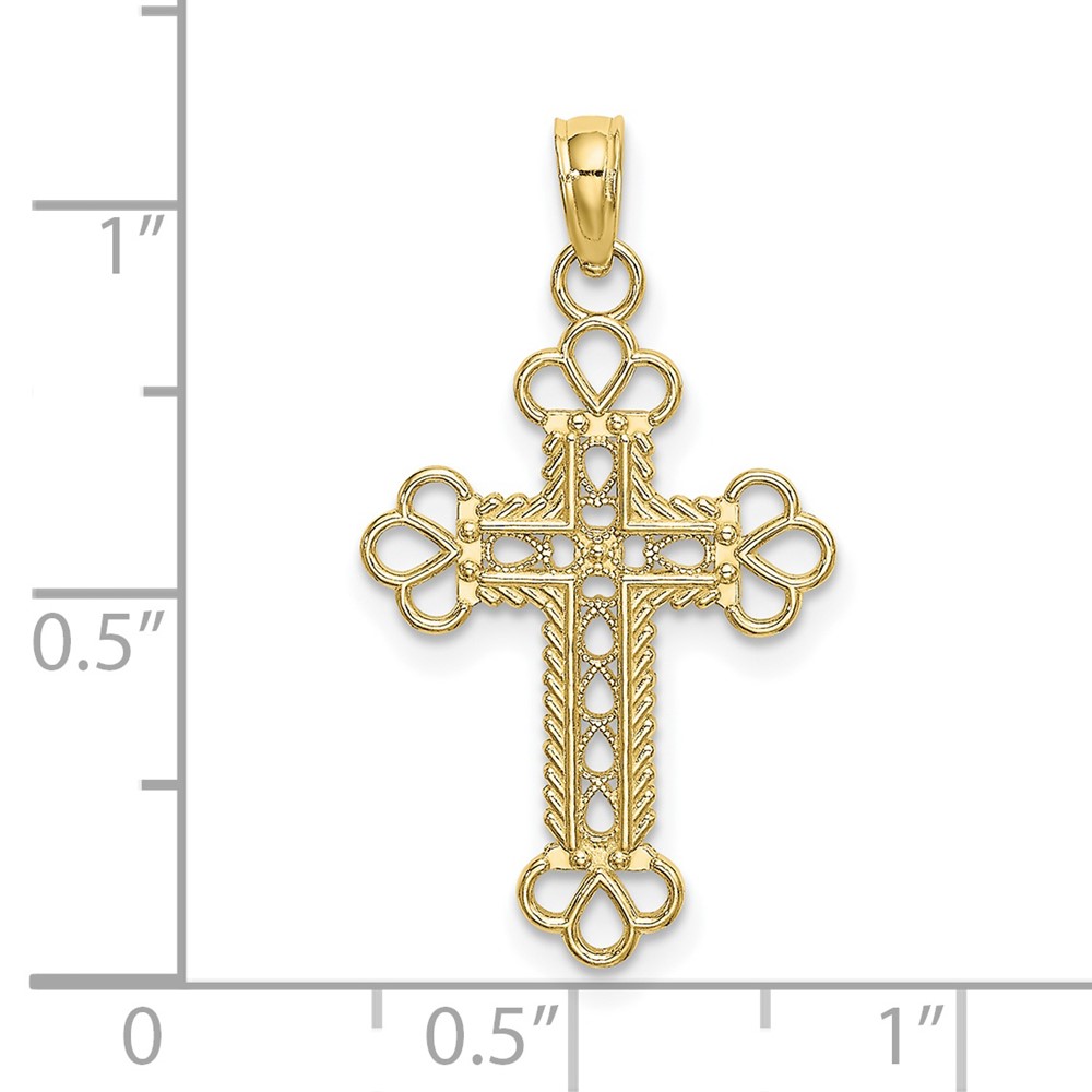 10K Textured and Cut-Out W/ Rope Frame Block Cross Charm (10K8407)