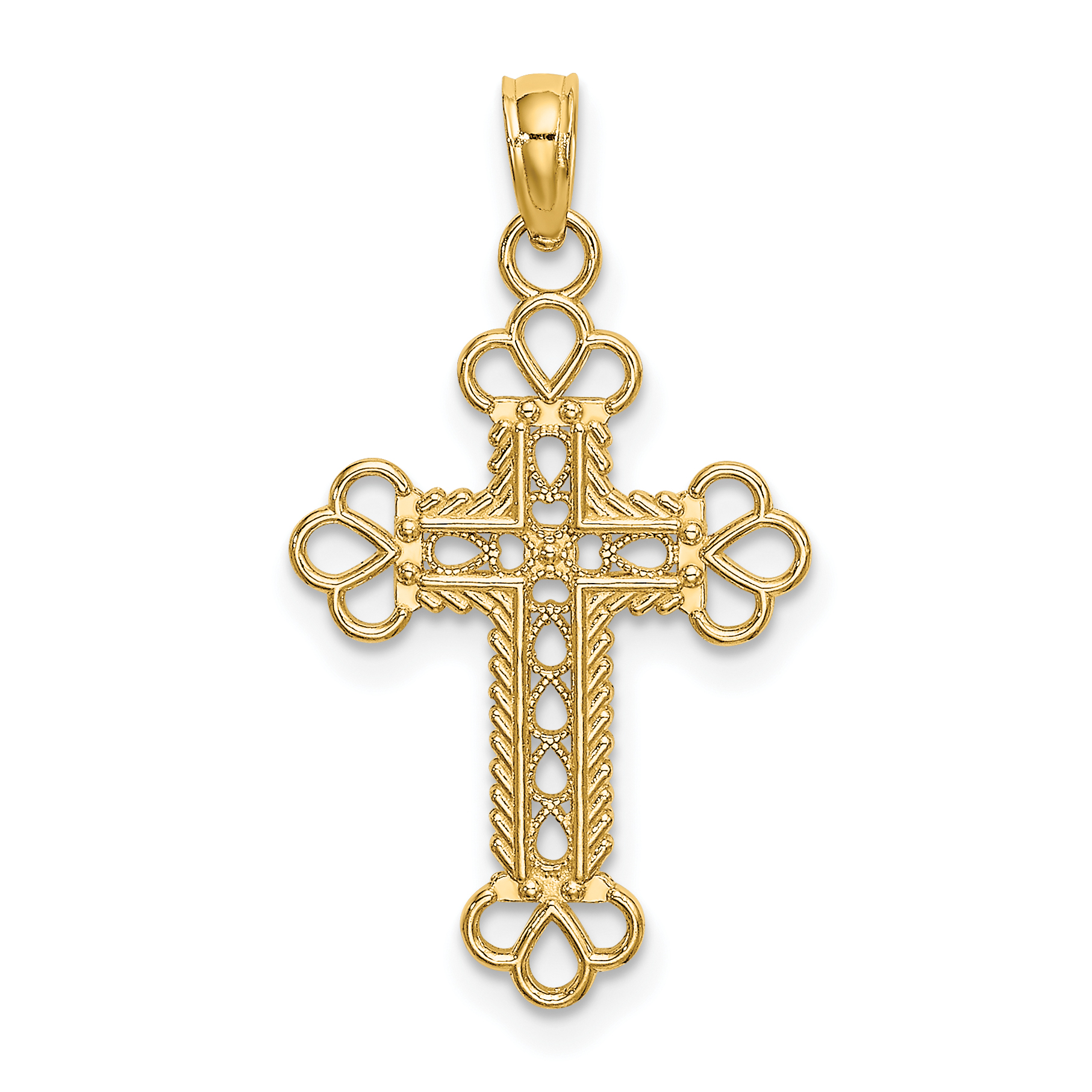 10K Textured and Cut-Out W/ Rope Frame Block Cross Charm (10K8407)