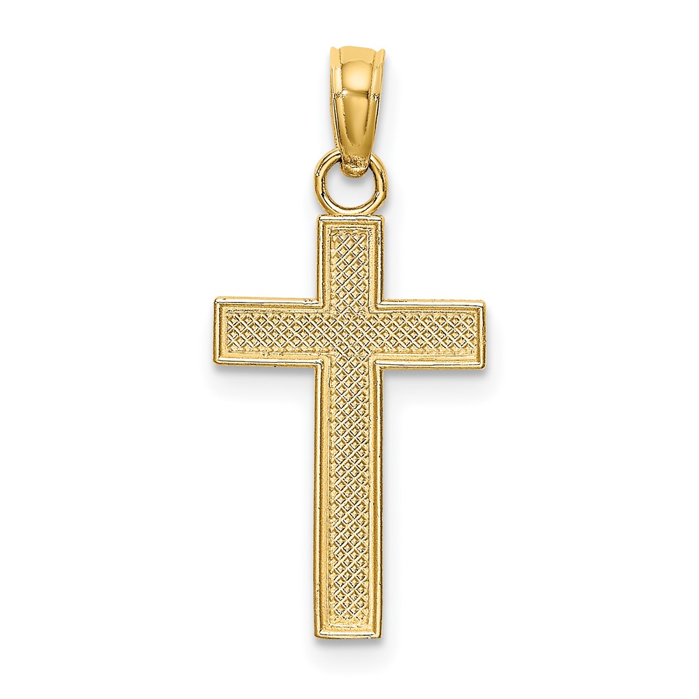 10K Polished Block Style Beaded Edge Cross Charm (10K8411)