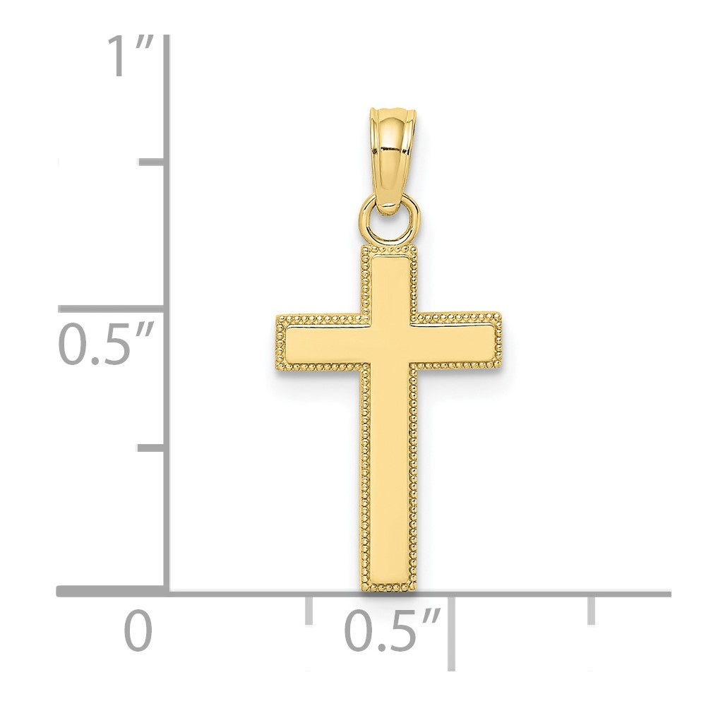 10K Polished Block Style Beaded Edge Cross Charm (10K8411)