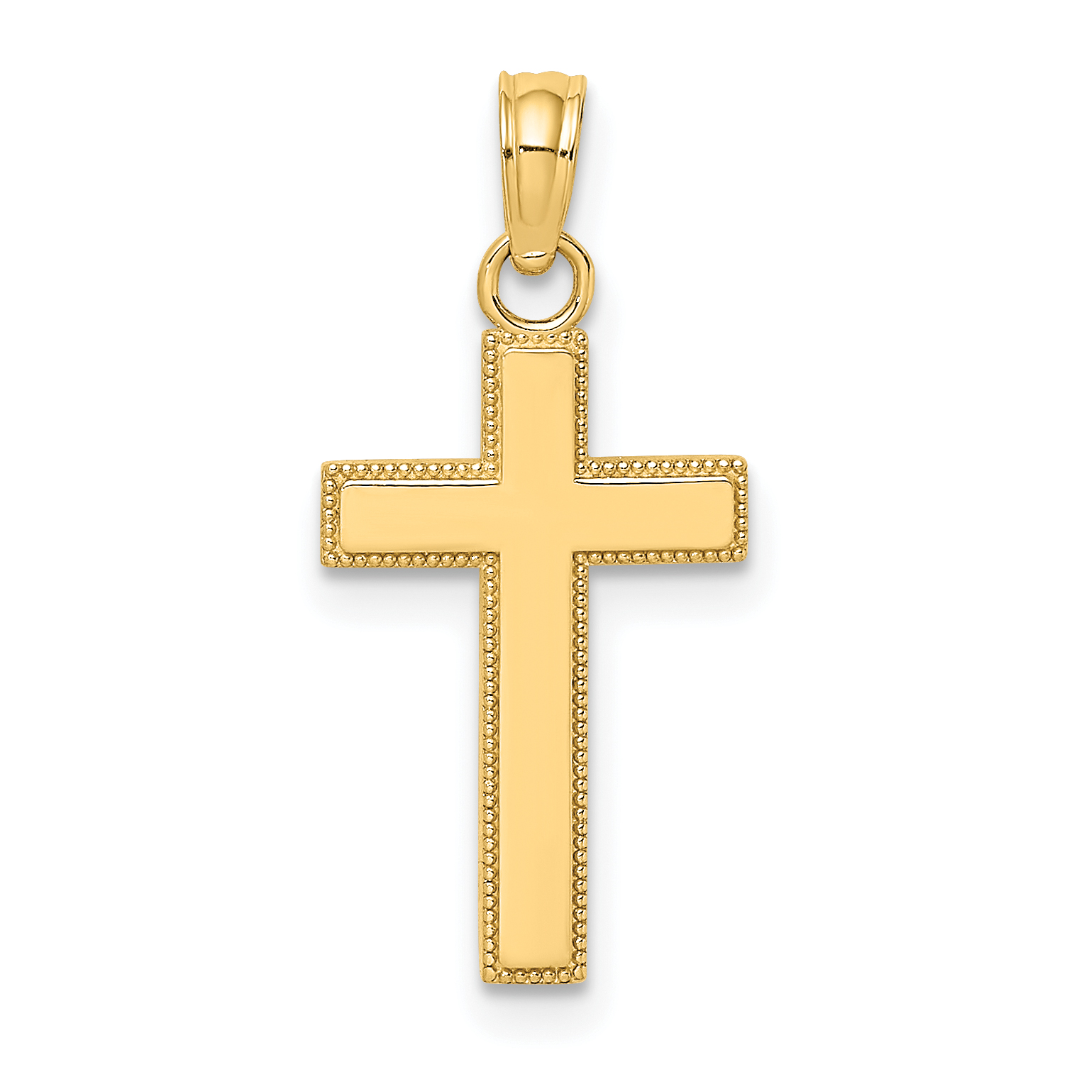 10K Polished Block Style Beaded Edge Cross Charm (10K8411)