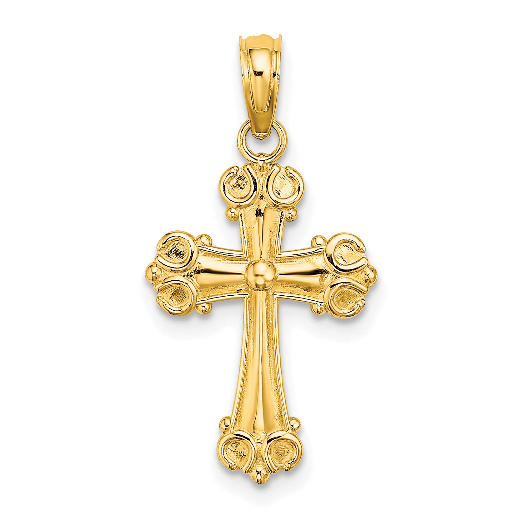 10K Cross W/ Scroll Tips and Button Center Charm (10K8416)