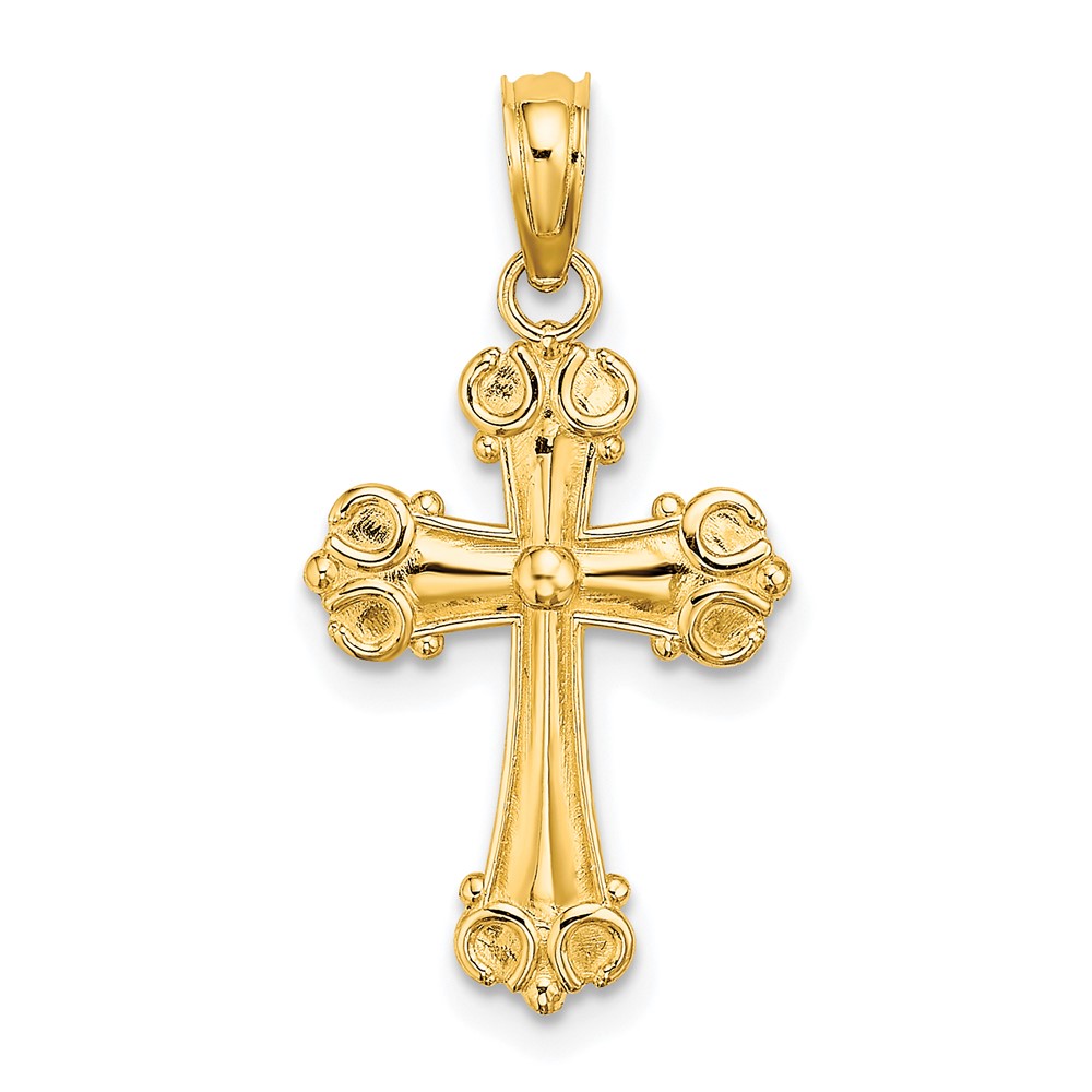 10K Cross W/ Scroll Tips and Button Center Charm (10K8416)