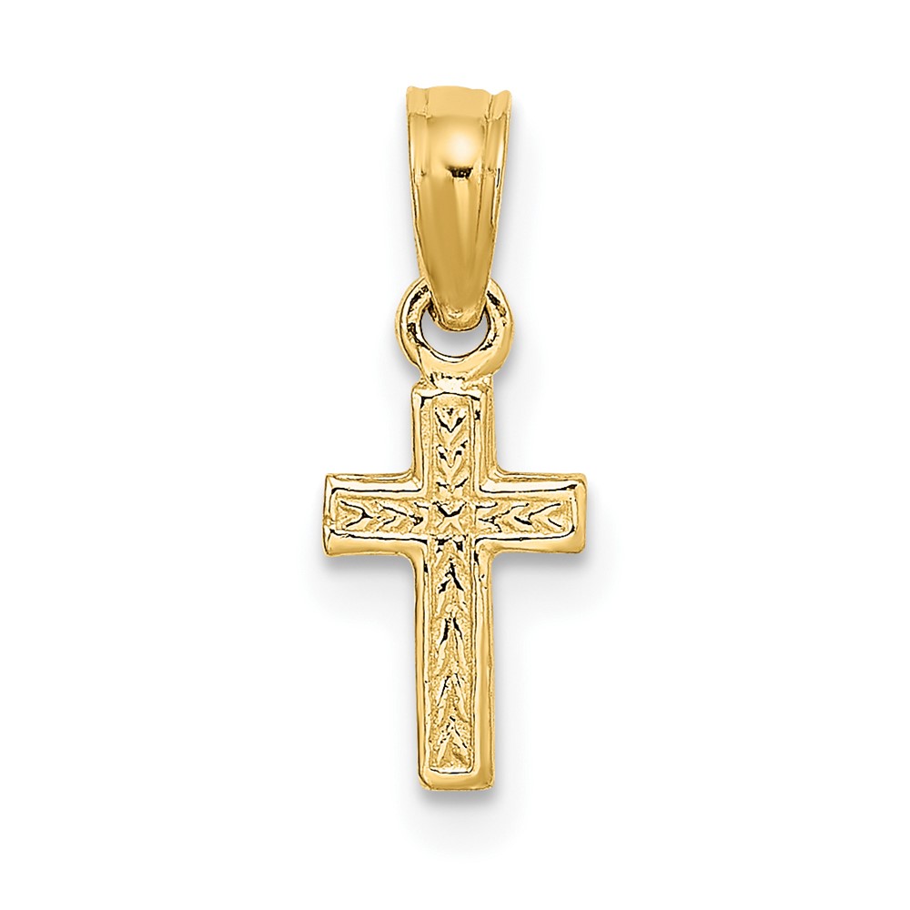10K Polished and Engraved Mini Cross Charm (10K8424)